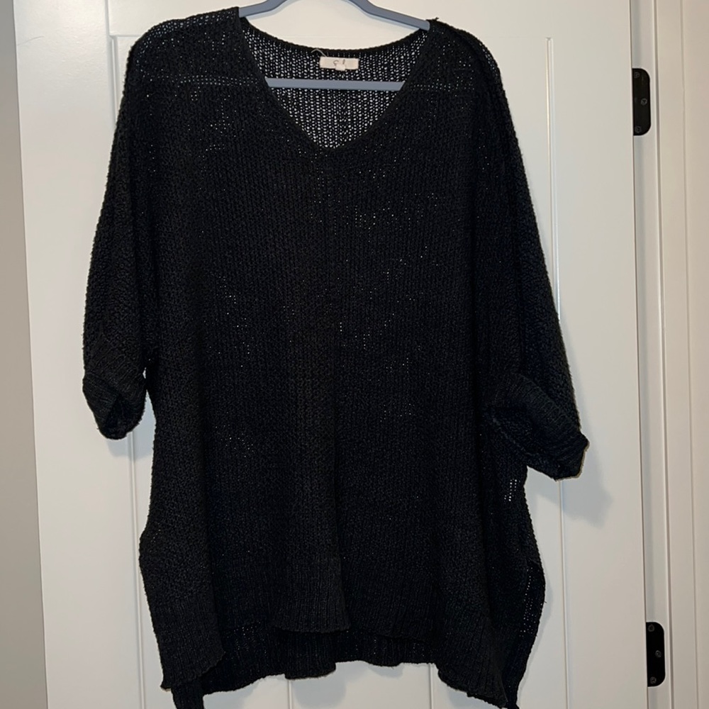 Easel Knit Short Sleeve Sweater (Black 1XL)